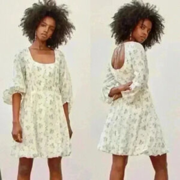 H&M x Brock Collection Floral Balloon Puff Sleeve Mini Dress Sundress Sun Size S - Picture 7 of 16